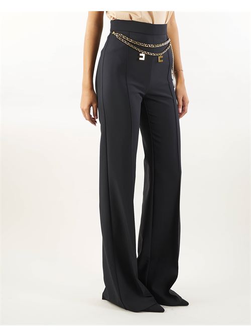 Palazzo trousers in stretch crêpe fabric with belt Elisabetta Franchi ELISABETTA FRANCHI | Pants | PAT3546E2110